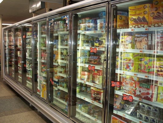 각자 서비스 강직한 Multideck 열려있는 냉각장치, 구부려진 유리를 가진 유리제 면한 냉장고