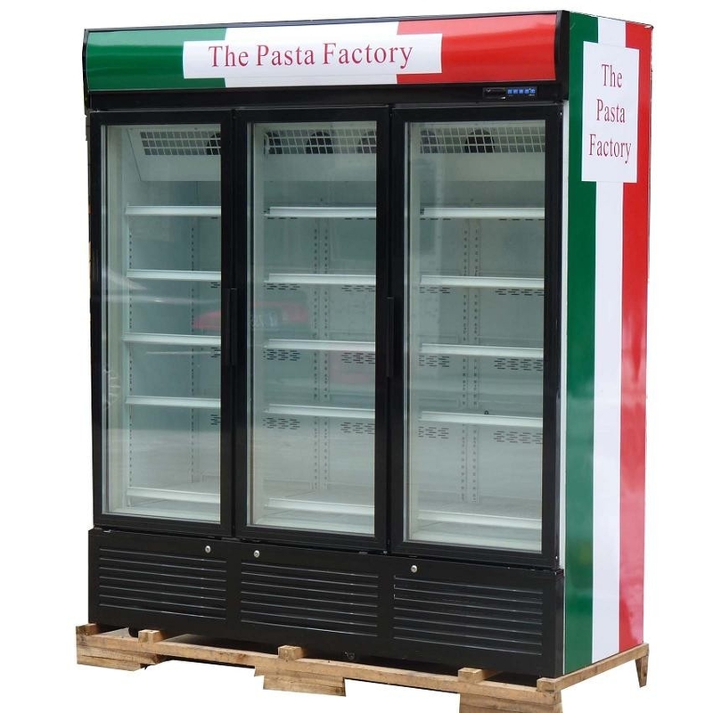 자동 3개의 문은 상업적인 전시 냉장고 -25°C 팬 냉각 여닫이 문을 똑바로 녹입니다